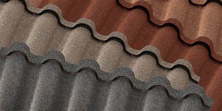 Close view of DECRA stone-coated steel roofing profiles and colors